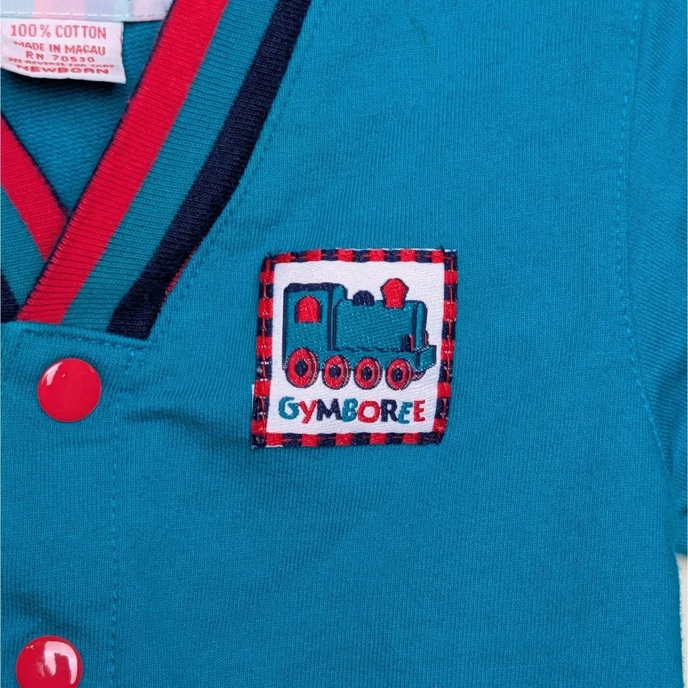 Vintage Gymboree Rainbow Tag Train Applique Cotton Cardigan Sweater Newborn